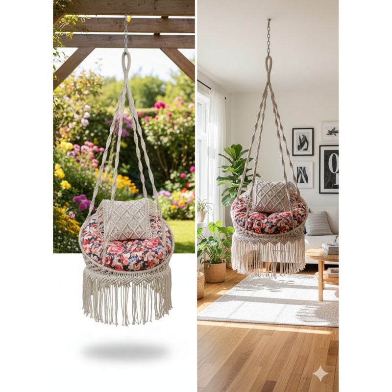 Balançoire avec coussin suspendu Falling Star, Multicolore, Blanc