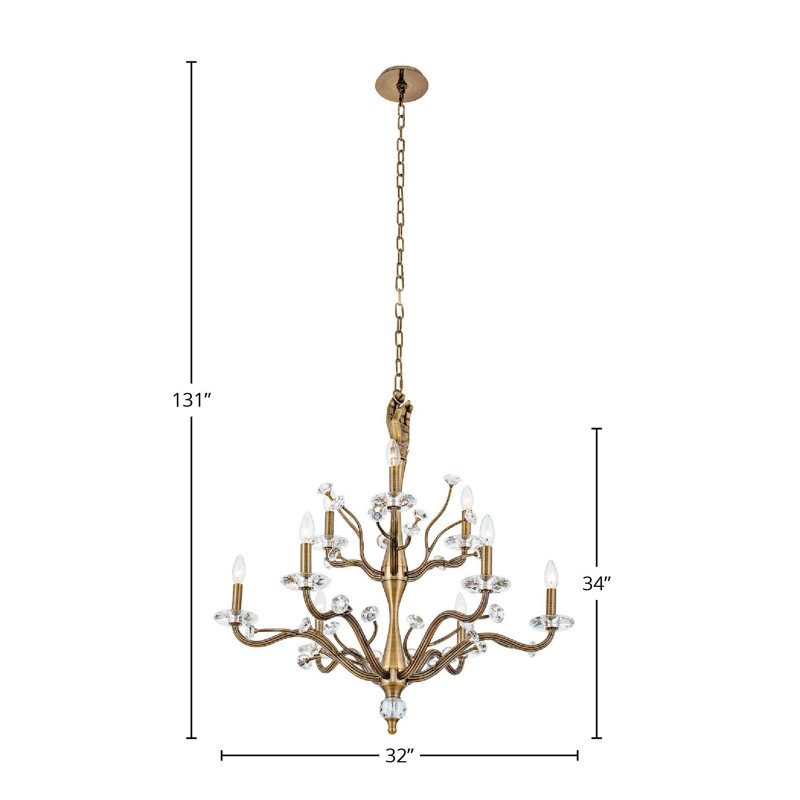 Lustre à niveaux multiples en laiton Venus 9 LT Kalco, Laiton historique