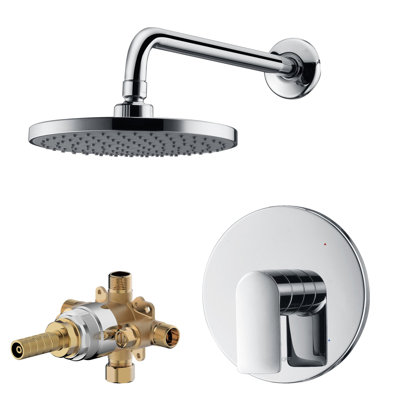 Wedge Collection Shower Trim Only: 8" Round Shower Head, Single Handle Set & Rough-in Valve Included - Chrome Polished