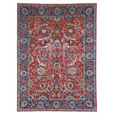 Hand Knotted Wool Area Rug in Red And Navy