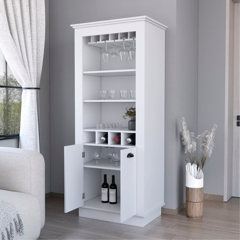 Elegant White Bar Storage With 4-built In Wine Rack And Option Stylish Holder Cabinet, White