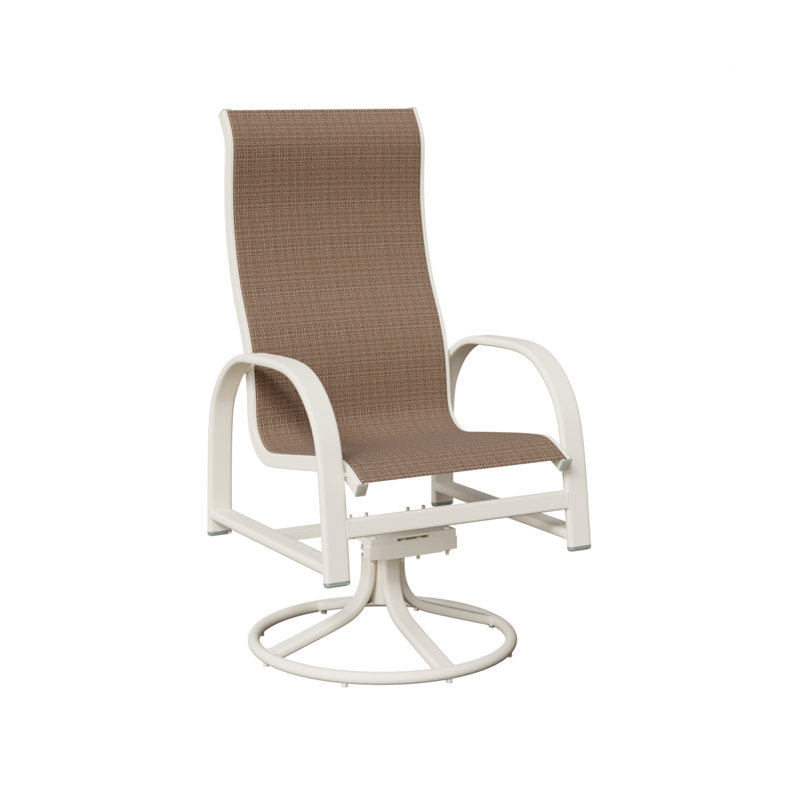 Chaise de salle à manger pivotante à haut dossier en aluminium blanc mat Amma, Tweed taupe, Aluminium blanc mat