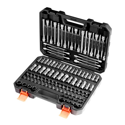 107-Piece Bit Socket Set with SAE and Metric Sizes, Hex, Torx, and Tamper-Proof Bits, S2 Alloy and Cr-V Steel Construction, 1/4", 3/8", and 1/2" Drives with Storage Case