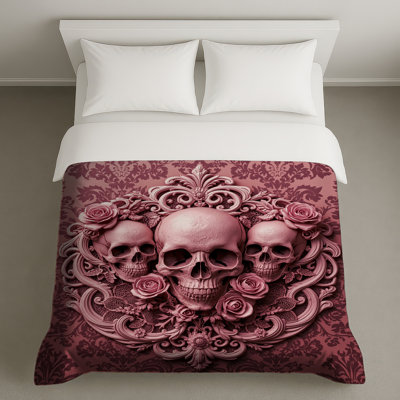 Housses de couette Skulls With Pink Roses