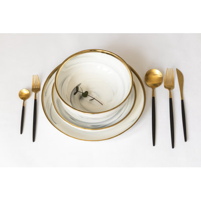 The Luxury Collection" Marble Design Bowl with Gold Trim - Large 7,4"