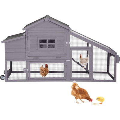 Mobile chicken coop w/ wheels, nest box, leakproof tray & uv-resistant roof "(78 chars)