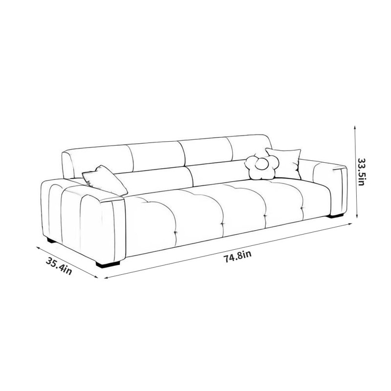 Modern Casual Simple Sofa, Off White, 33.5" H x 74.8" W x 35.4" D, 2