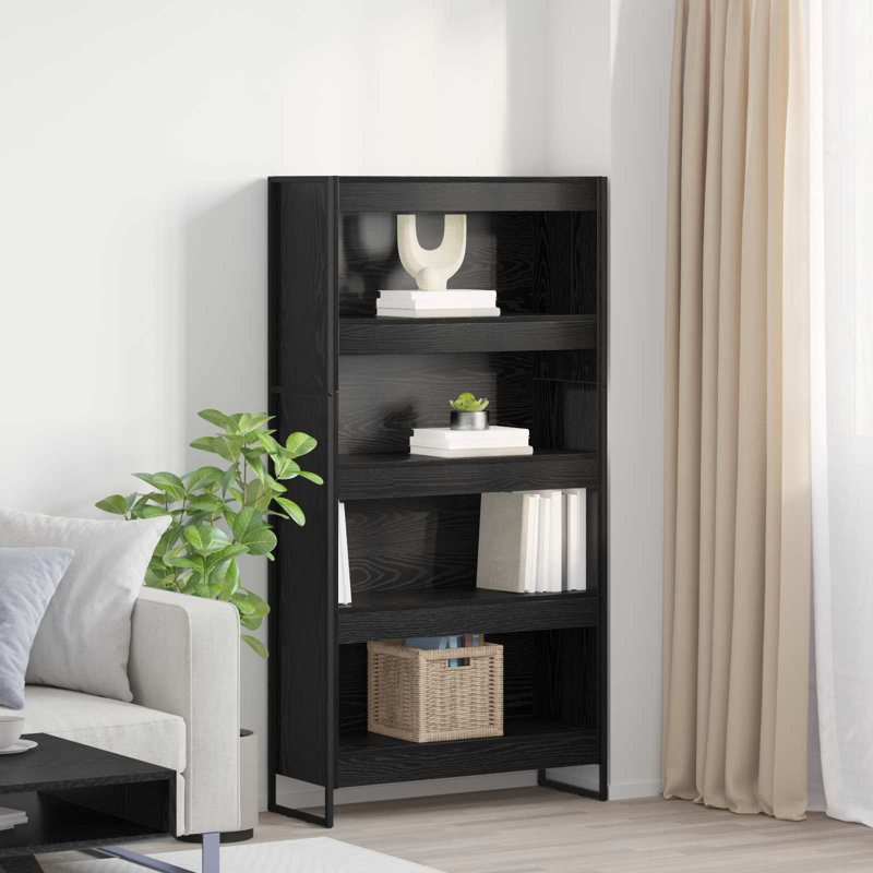 Steel Book Cabinet Bookcase, (4 Shelves) 155cm. H x 80cm. W x 30cm. D, Black Oak