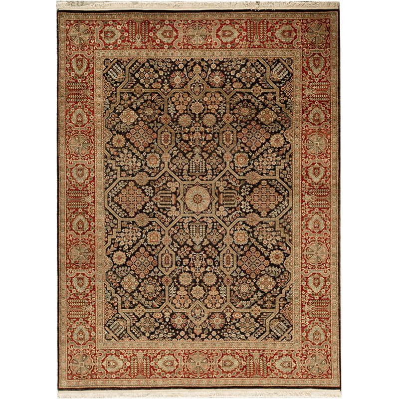 Tapis noir et rouge de haute qualité noué à la main