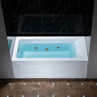 60" X 30" Alcove Acrylic Rectangular Whirlpool Heated Jetted Tub In White With Drain & Overflow