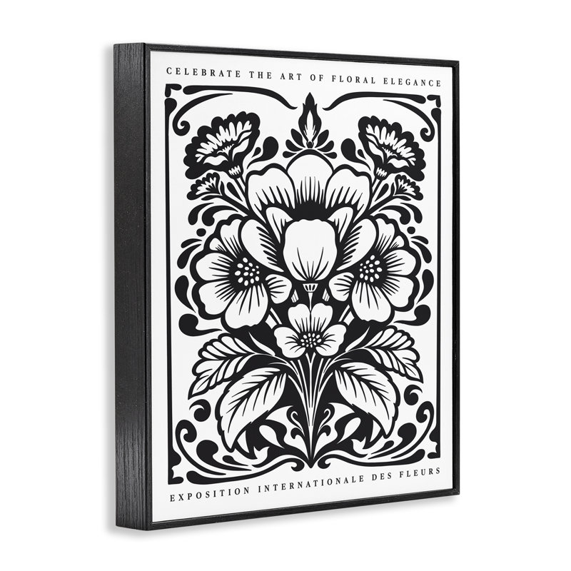 «Bold Vintage Blooms Outline», estampe numérique encadrée, design par lettré et doublé, Giclée encadrée noir minuit