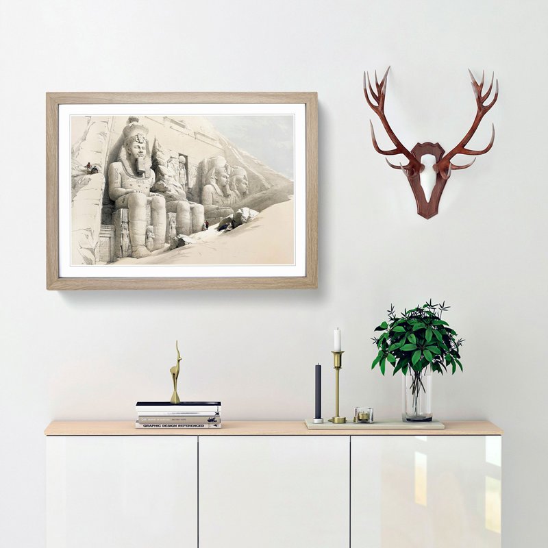 The Great Temple of Aboosimble Nubia by David Roberts - Picture Frame Painting Print, Oak Framed, 27cm H x 36cm W x 2cm D