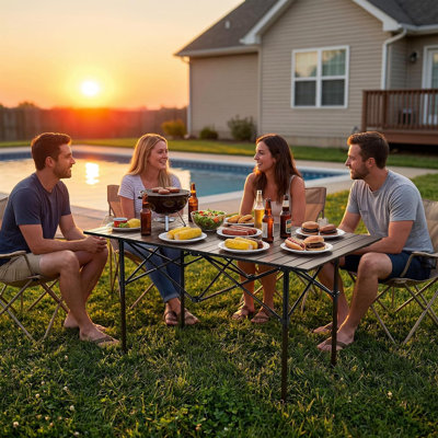 Lightweight Aluminum Roll-Up Camping Table with Carrying Bag, Portable Design for Outdoor, Camping, Beach, BBQ, Patio,Picnic, Durable & Waterproof Adjustable Height Lightweight Outdoor Table