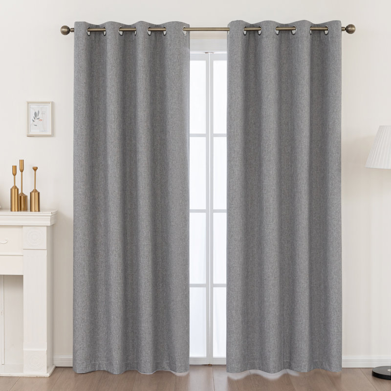 100% Blackout Thermal Insulated Polyester Curtain Pair, 52" W x 96" L, Gray