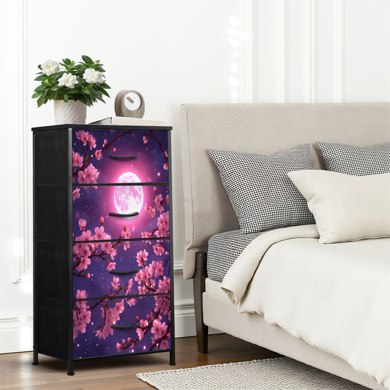 4 Drawer Dresser for Bedroom, Narrow Chest of Drawers, Wooden Top and Study Iron Frame 18"x37.5"-(WxH)