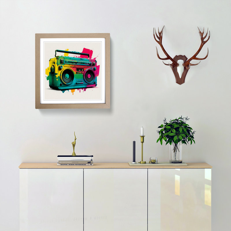 Boombox Color Field Painting - Framed Print, Oak