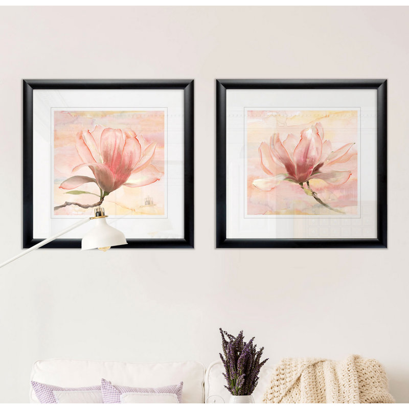 Dreamy Magnolia I - ensemble de 2 cadres photo, Cadre noir