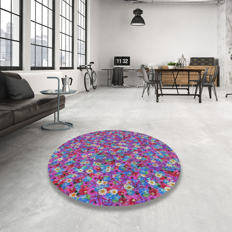 Tapis mauve à motif floral Sumaya, Rond 4 pi