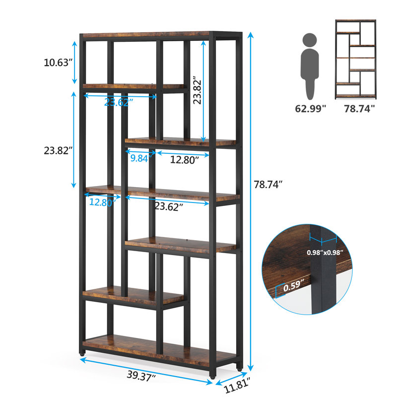 Dabriyon Geometric Bookcase, Brown/Black