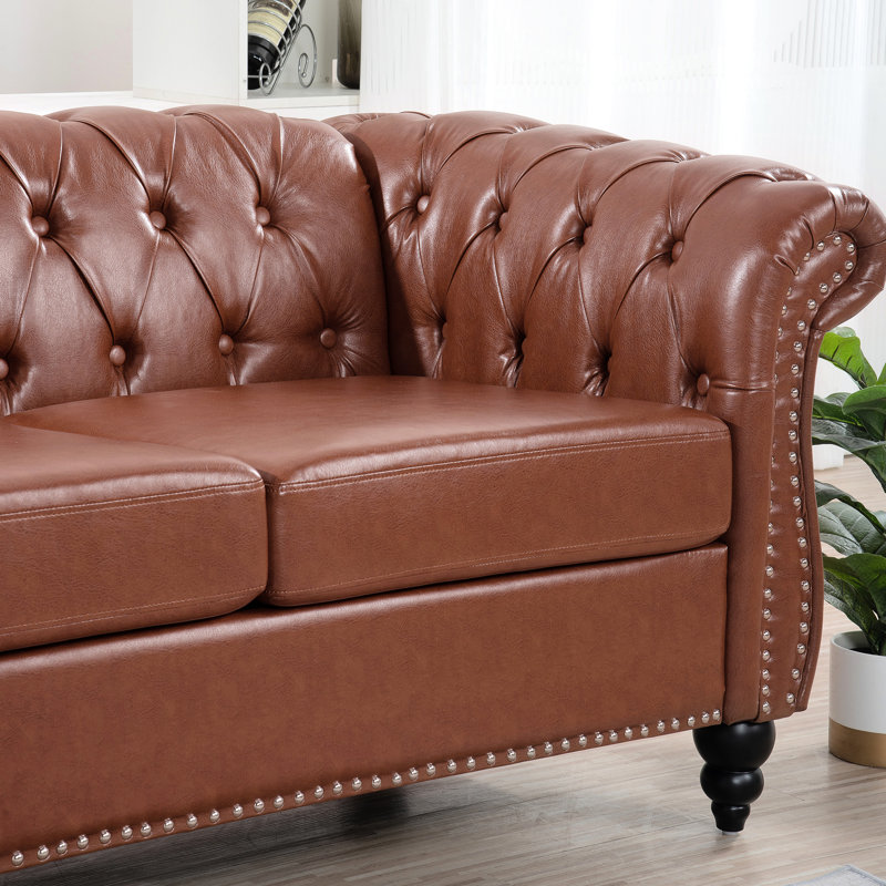 Fauteuil à accoudoirs roulés de 87,01 po en polyuréthane brun avec siège Tb117, siège rembourré en mousse