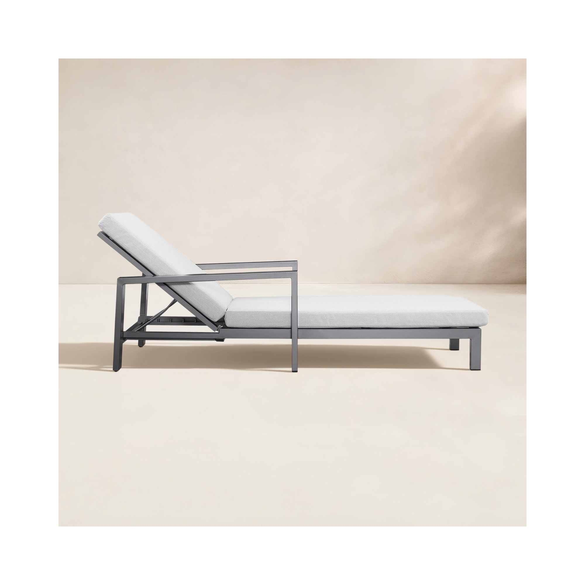 Hoyt 35'' Outdoor Metal Chaise Lounge, Grayish Cushion/Gray Frame