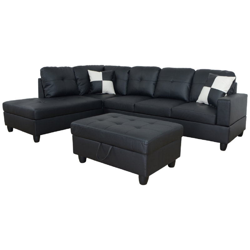 Canapé et chaise longue avec repose-pieds Beesley, Noir profond, Orienté à gauche (vu de face), Noir