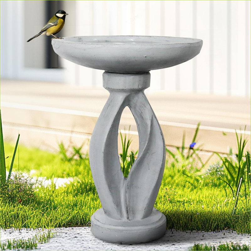 Bains d'oiseaux | Béton moderne de 21,8 po de hauteur pour patio de jardin | Ciment béton | Piédestal à un niveau