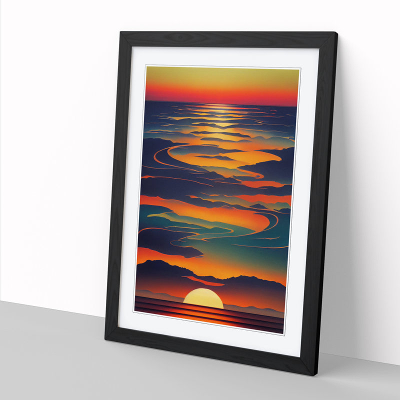 Sunset Abstract - Single Picture Frame Print, 64cm H x 25cm W x 2cm D, Walnut