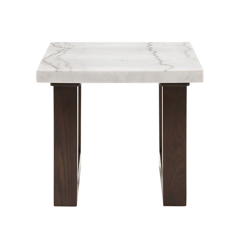 Table de bout Edwyn avec plateau en marbre naturel blanc et finition espresso