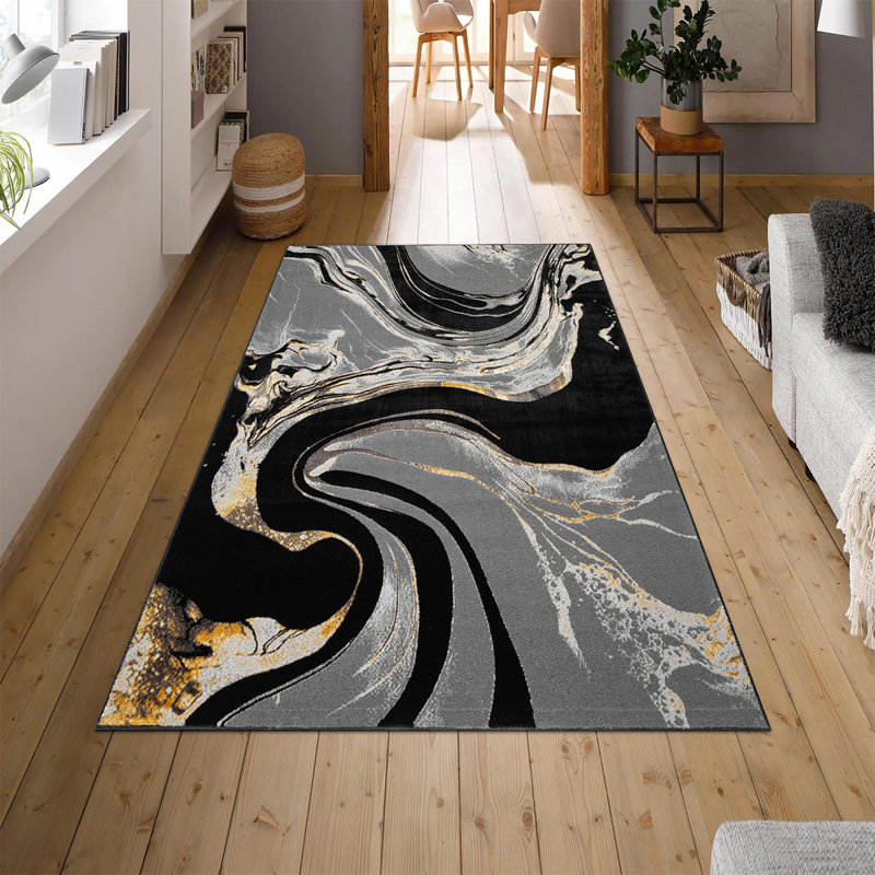 Modern Abstract Area Rug – 100% Polyester, Antistatic, Soil & Water Repellent, Colourfast Living Room Carpet