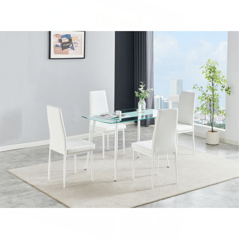 Table de salle à manger blanche, 5 pièces: table, 4 chaises