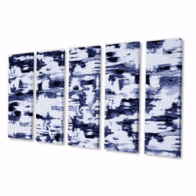 Impression abstraite en bleu classique sur blanc II - impression d'art moderne sur toile - 60 x 28 - 5 panneaux