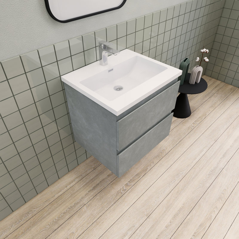 Alcester 23.6'' Single Bathroom Vanity with Resin Top, Cement Gray