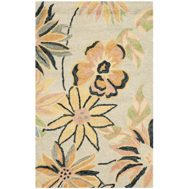 Emrick Hand Hooked Wool Floral Rug, Rectangle 2'6" x 4'