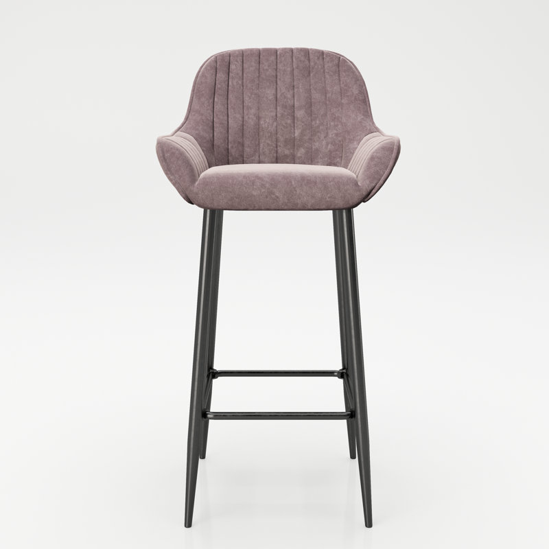 Upholstered Counter Stool with Metal Frame, Pink