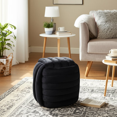 Conover Luxury Velvet Knot Ottoman Pouf – Modern Footstool for Living Room Accent Seating – Elegant House Décor Ottoman Pouf for Bedroom or Home, 19"