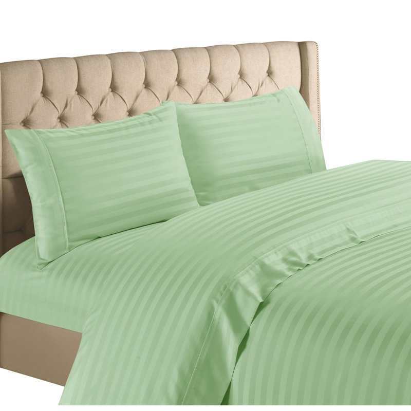 Ensemble de draps 100% satin de coton 1200 fils, Sauge, Ensemble de draps pour lit simple TG avec 1 taie d