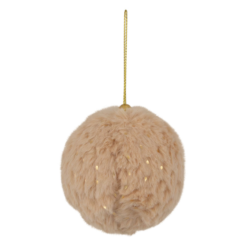 Faux Fur And Sequin Christmas Ball Ornaments - 2.75" - Beige - Set Of 4