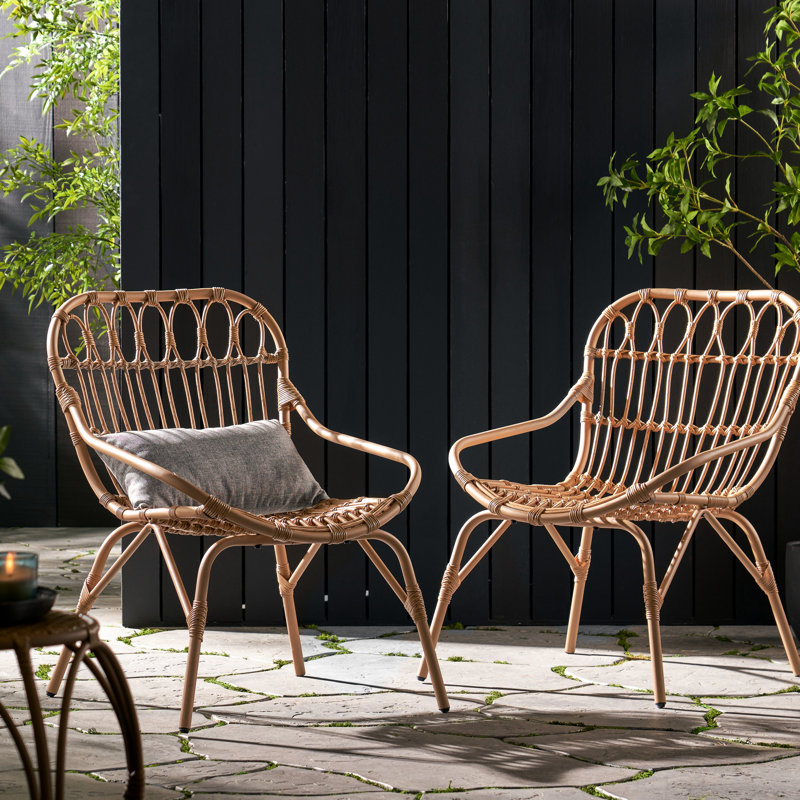 Chaises d'extérieur - Faux, l 29,61 po x l 24,51 po, H 33,26 po, brun, fer 2 pièces, patio avec cadre, H 33,26 po