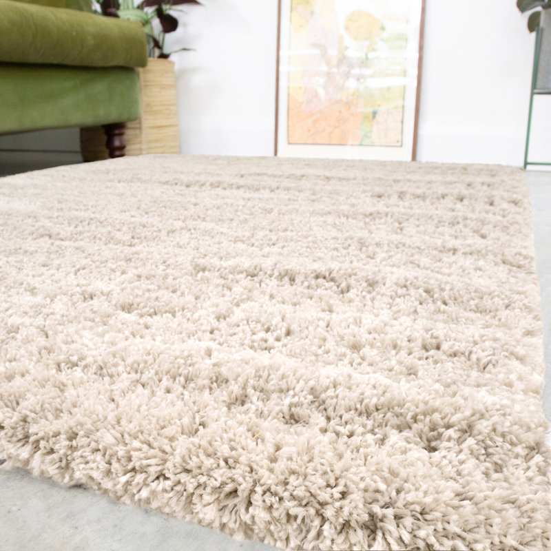 Durable Super Soft Shaggy Ecru Rug, Rectangle 60 x 110cm