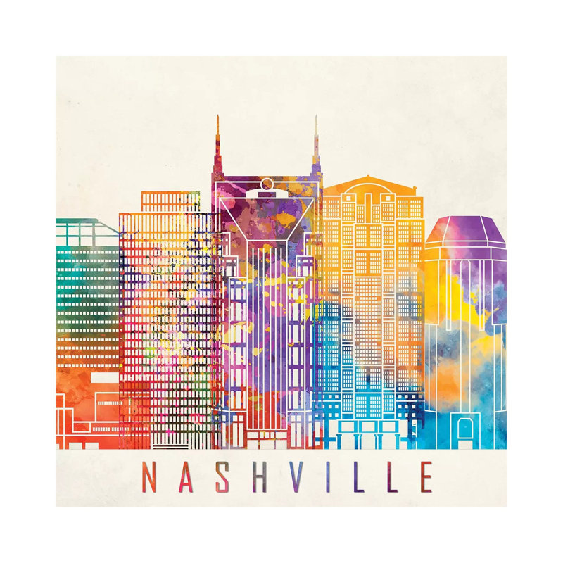 Nashville Landmarks Watercolour by Paul Rommer - Wrapped Canvas Painting, 30.48cm H x 30.48cm W x 1.91cm D