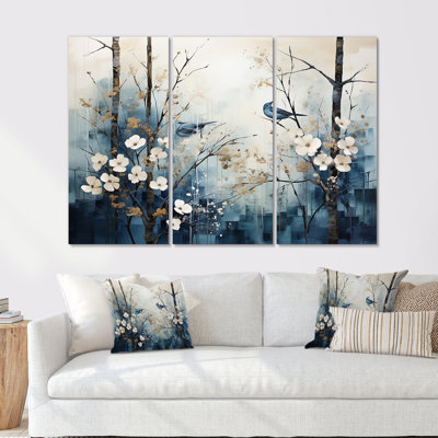 «Blue and White Forest Winter Harmony I», ensemble d'art sur toile