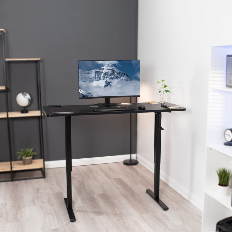 Manual Height Adjustable Desk, Black/Black