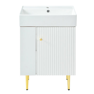 Meuble-lavabo de salle de bain avec lavabo en céramique et intérieur spacieux