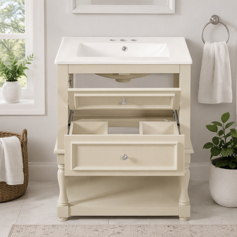 Meuble-lavabo 24 po avec lavabo en céramique, Beige