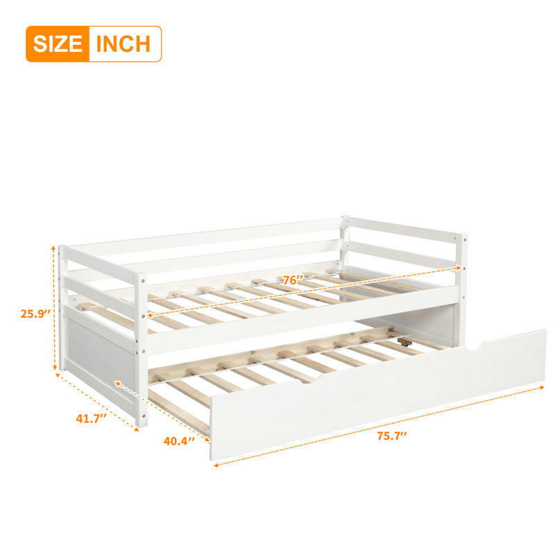 Modern Daybed with Trundle Frame Set Twin Daybed Guest Bed Wood Daybed, White