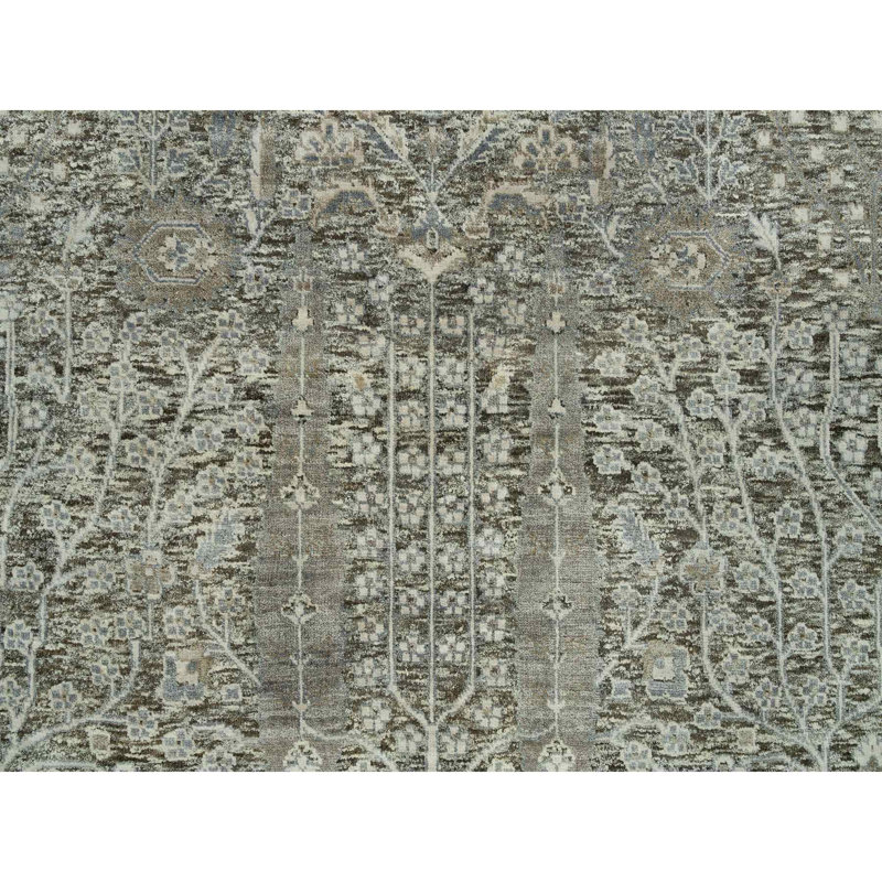8'1"x10'1" Grey Willow and Cypress Tree Hand Knotted Silk and Wool Rug FD695EC9BDF546B8BD88D1B947637504