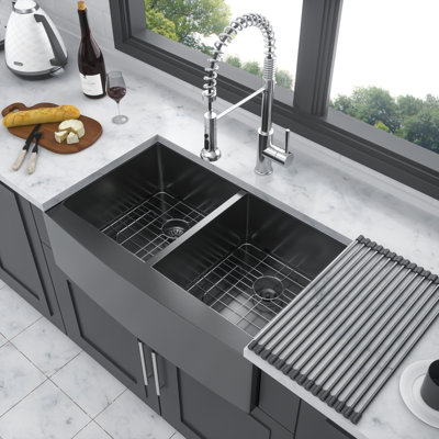 Diyanna 33'' L Farmhouse / Apron Double Bowl Stainless Steel Kitchen Sink