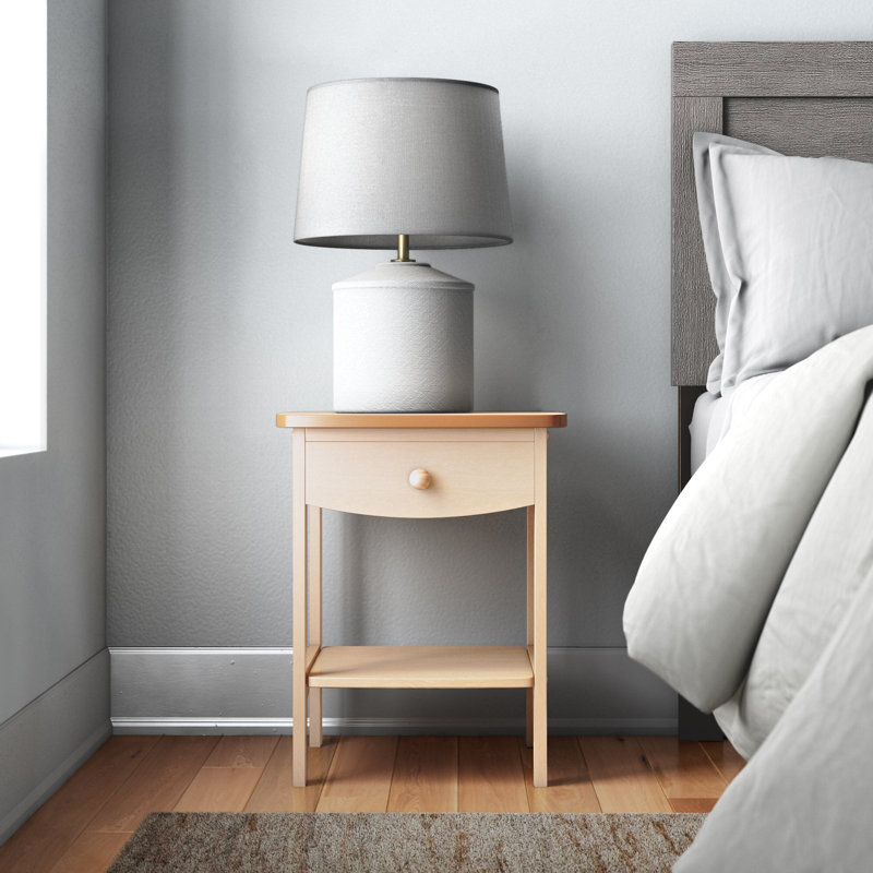 Yvette 1-Drawer Nightstand in Natural Finish With a shelf, 21.6'' H X 17.7'' W X 17.7'' D, Natural