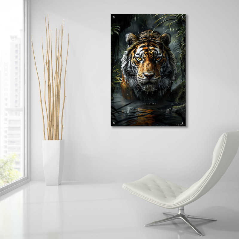 «Tiger In The Water» par Momart, art mural en verre acrylique, H 36 po x l 24 po x P 0,2 po